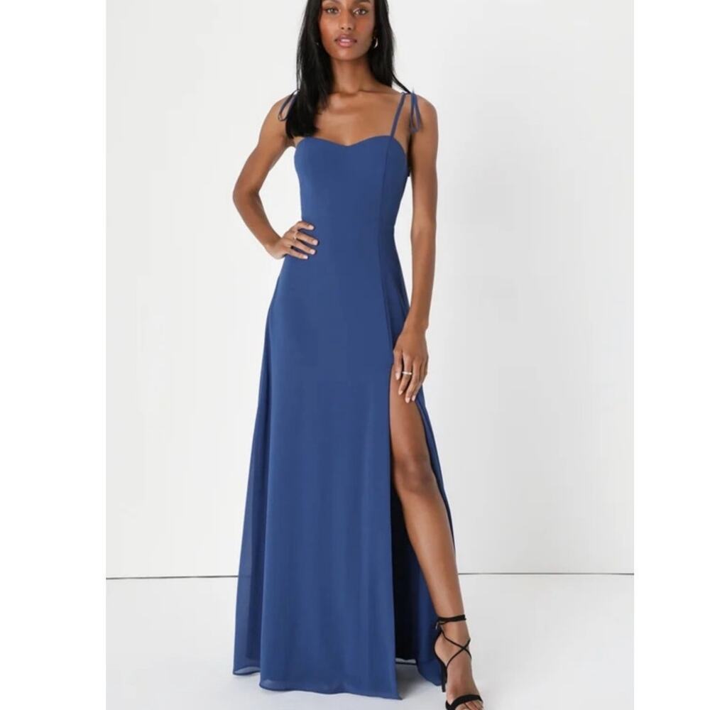 NWT Lulus Darling Devotion Dark Blue Tie‎ Strap Maxi Dress Size XL